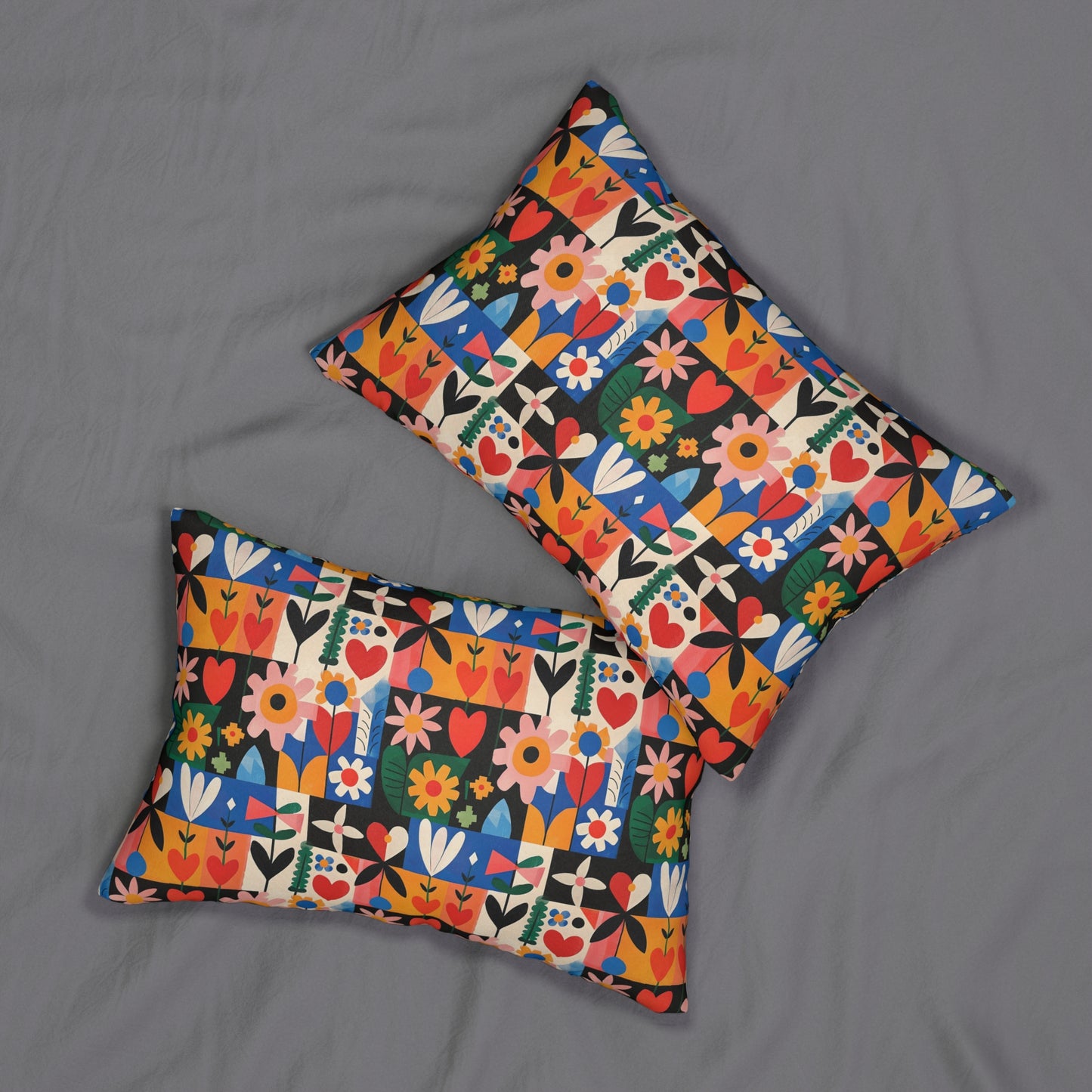 "Funky Patch" series - Spun Polyester Lumbar Pillow No1