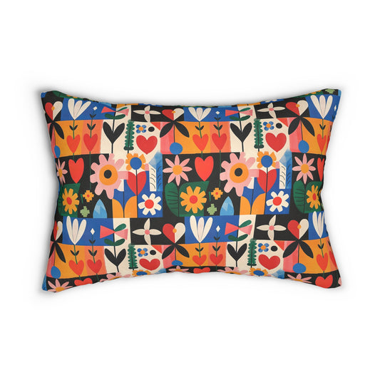 "Funky Patch" series - Spun Polyester Lumbar Pillow No1