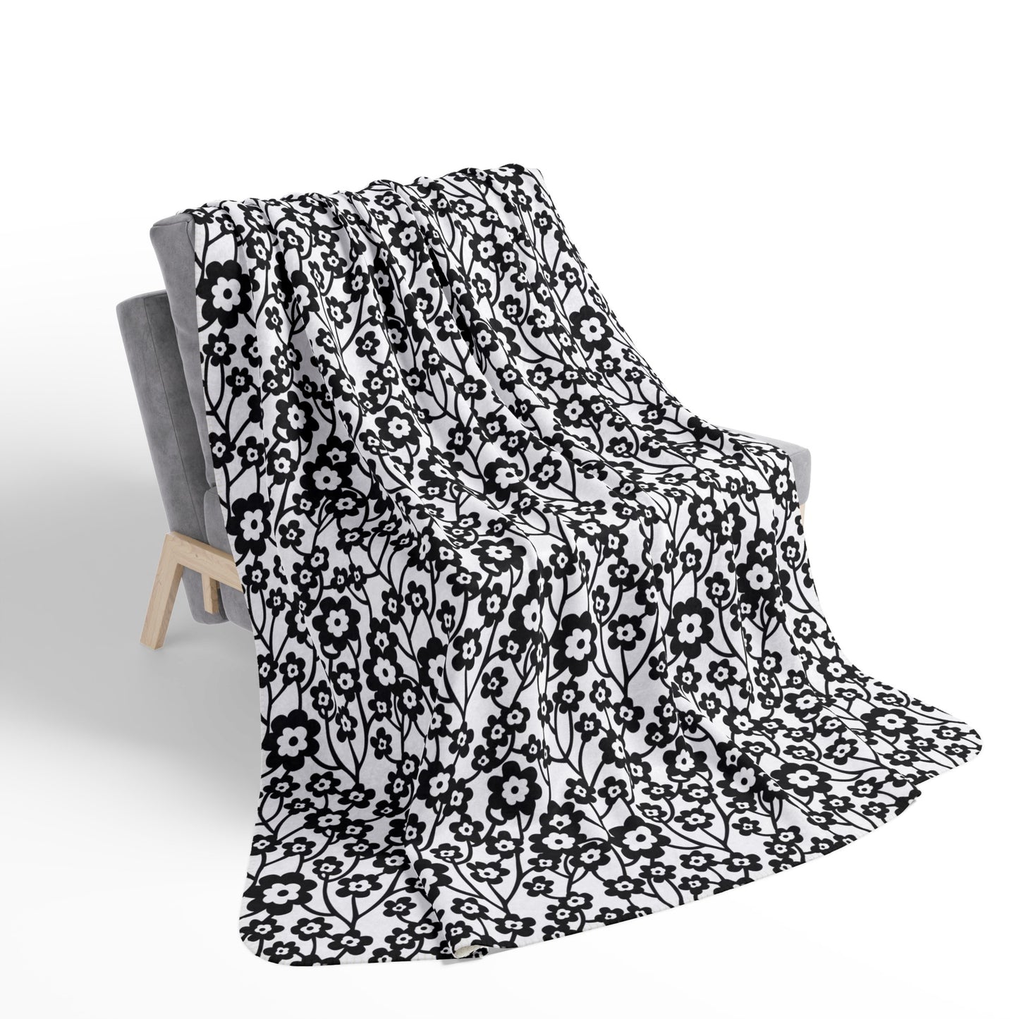 "Black Flora" series - Fleece Sherpa Blanket No1